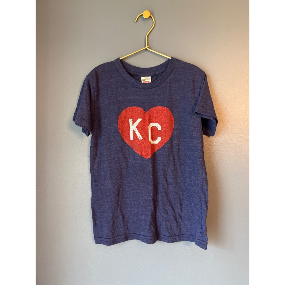 Charlie Hustle KC Heart‎ Graphic T Shirt Kids Size 8 Blue Short Sleeve Tee